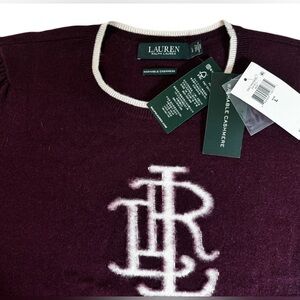 Lauren Ralph Lauren Cashmere Sweater Burgundy RL Monogram Logo NWT L